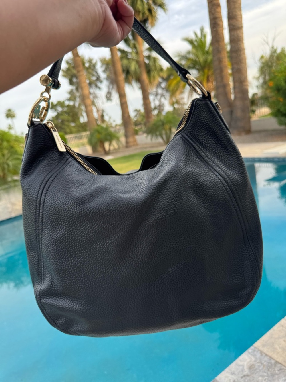 Michael Kors Black Pebbled Leather Hobo Bag with Gold Hardware - Picture 3 of 14